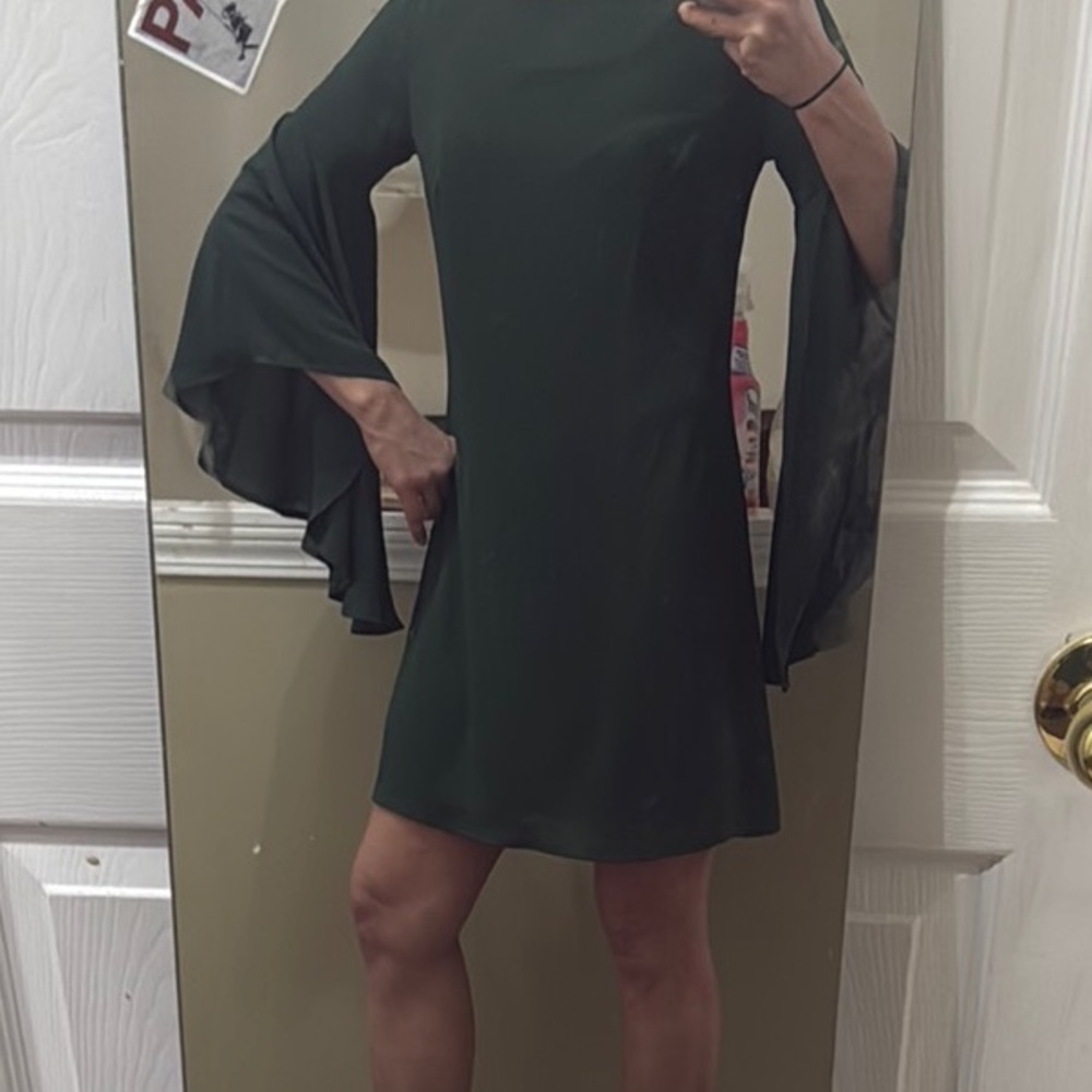 Elegant Green Flare Sleeve Dress